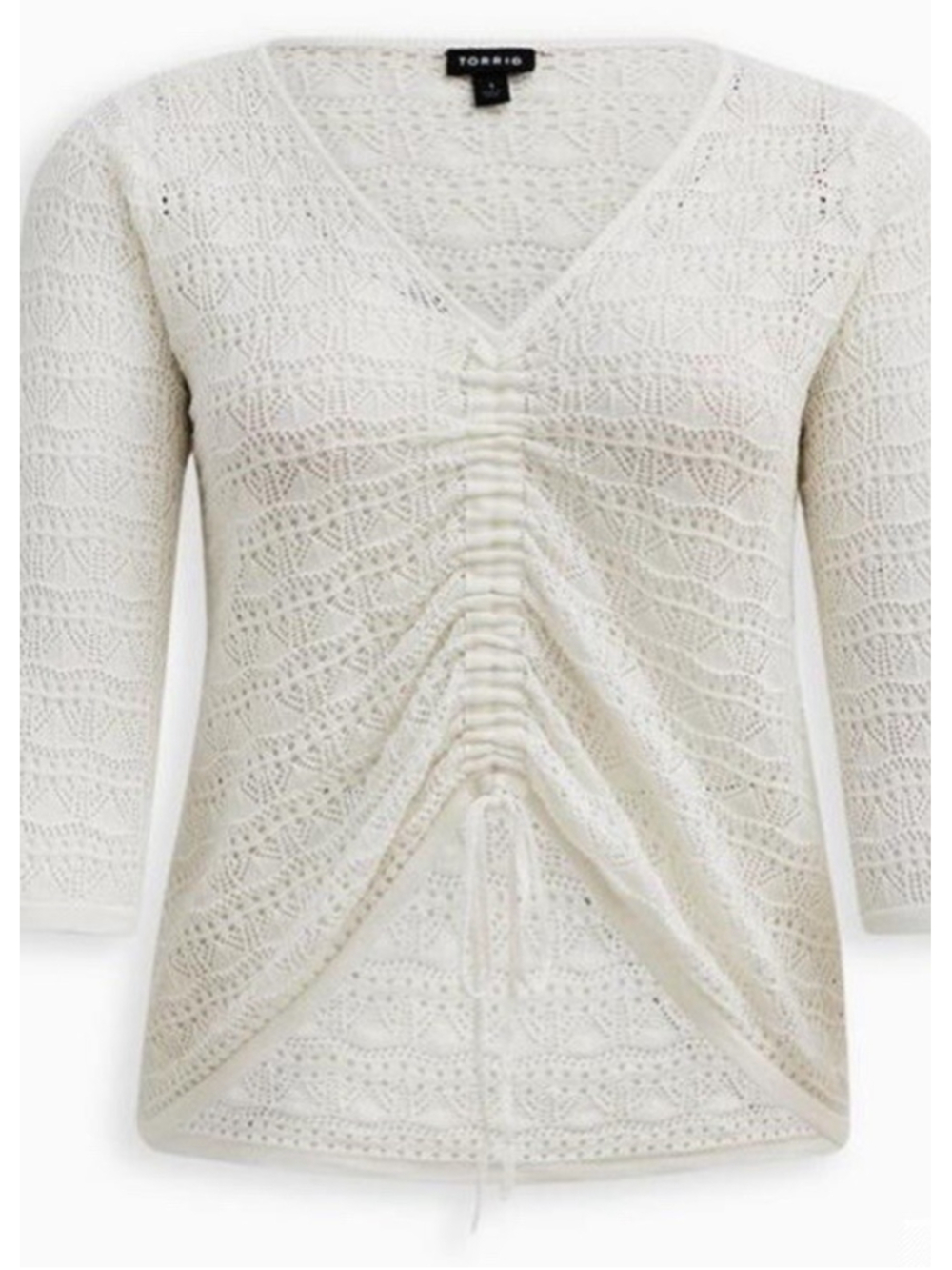 Torrid 3X Plus Open Crochet Cotton Lace White Cream V-neck Coverup Mesh Top NEW - Picture 3 of 5